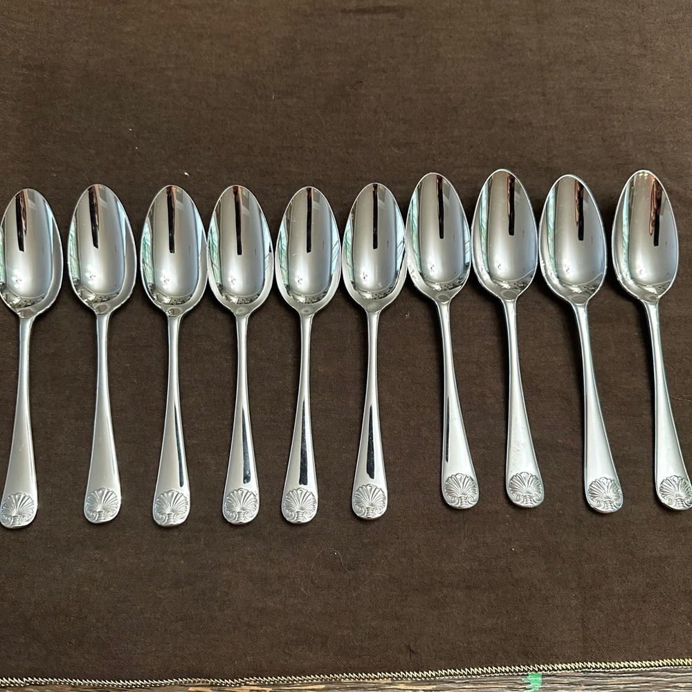 Kirk Stieff Williamsburg Vintage Royal Shell Stainless Steel 10 Pc Teaspoons